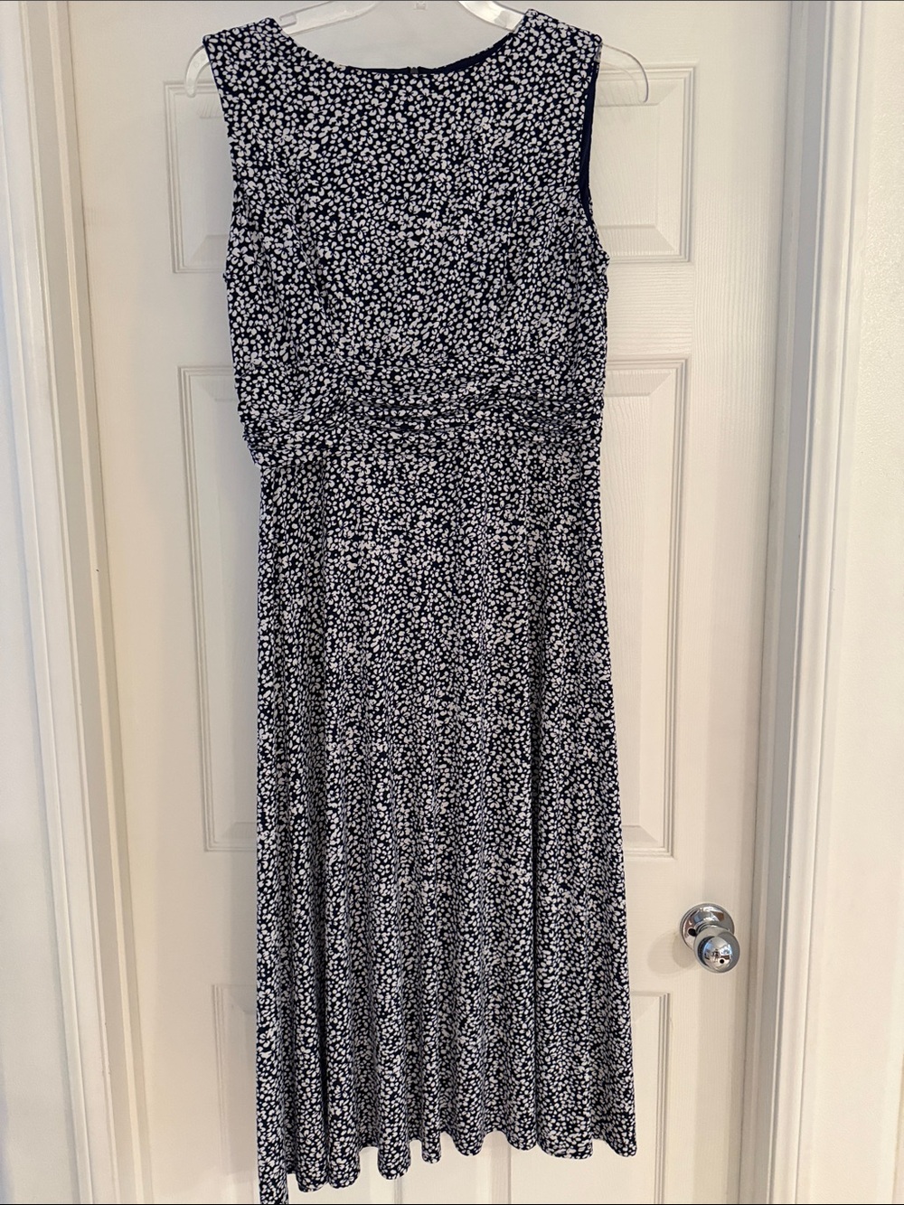 Coldwater Creek Sleeveless Navy and White Floral Midi Dress